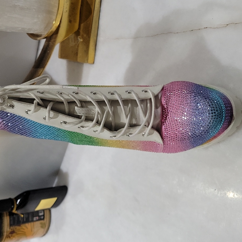 White Rhinestone Rainbow Boots 8.5 - Picture 3 of 5